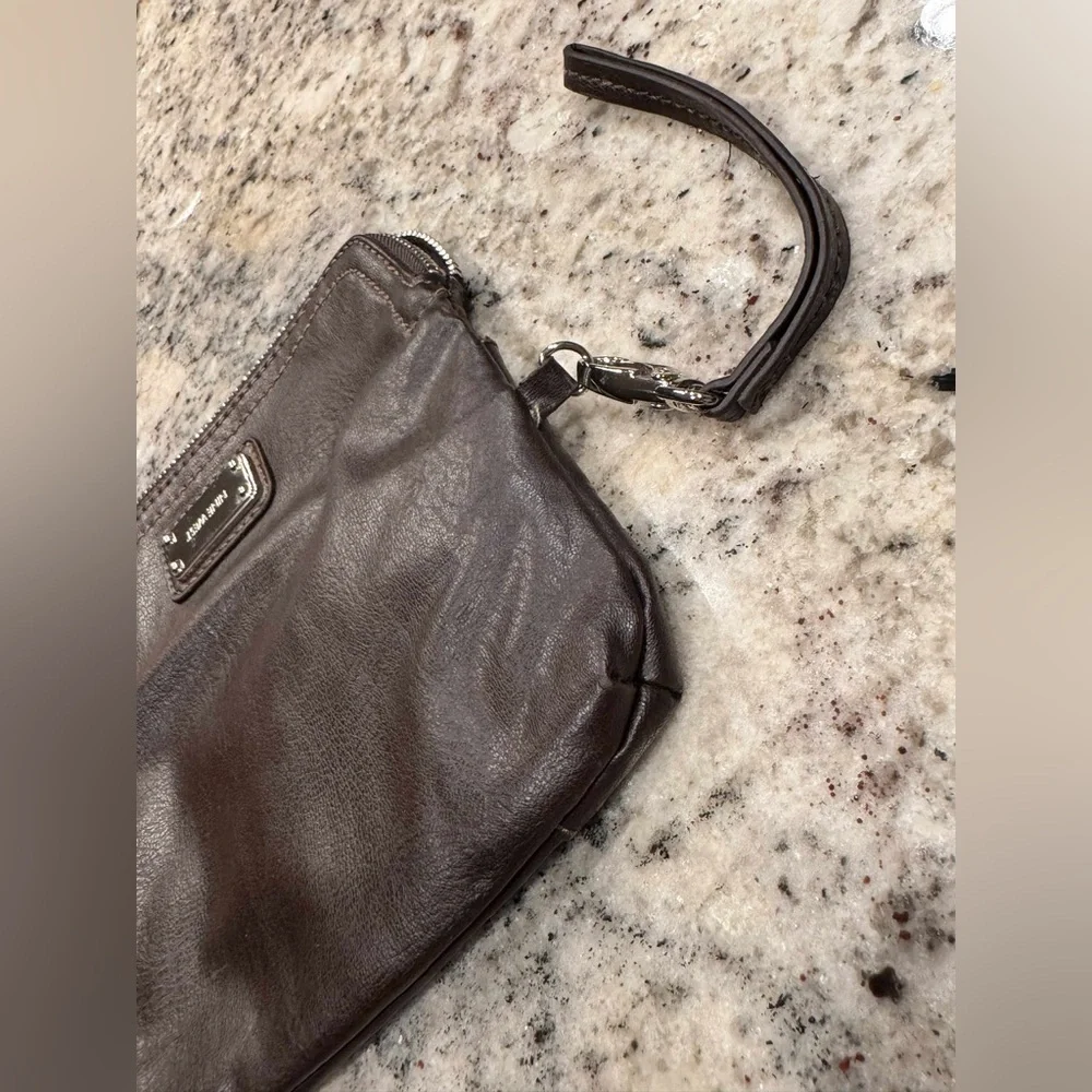 Nine West Dark Brown Leather Wristlet and Pouch set no stains or wear
